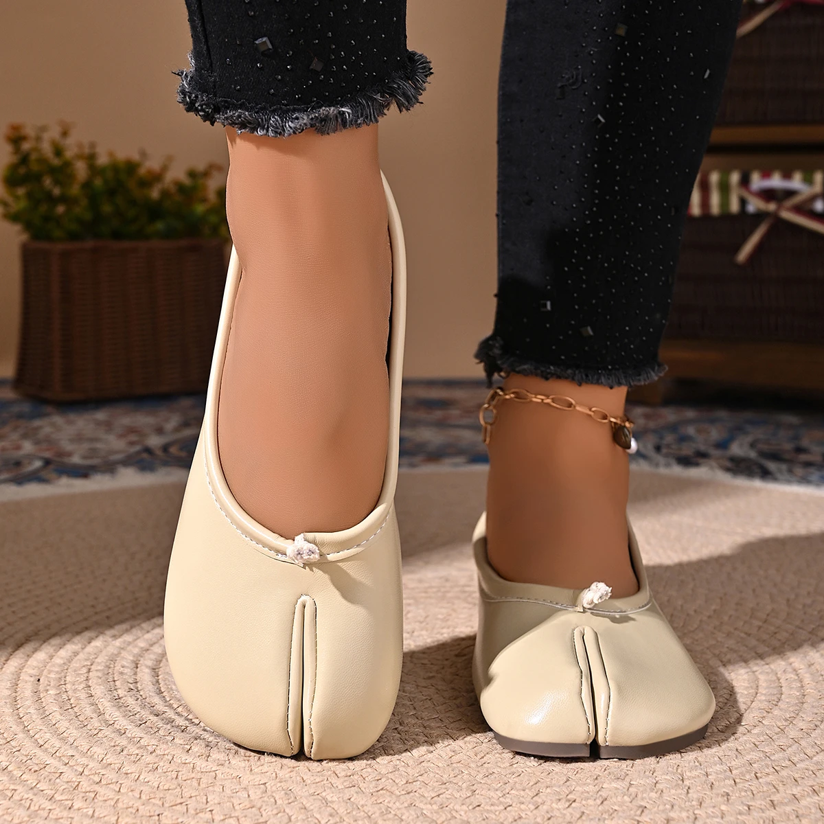 Women Cozy Leather Flats Split Hoof Toe Loafers Femme Mary Jeans Mocasines Ladies Ballerina Shoe