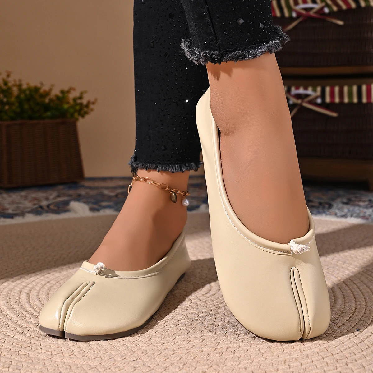 Women Cozy Leather Flats Split Hoof Toe Loafers Femme Mary Jeans Mocasines Ladies Ballerina Shoe