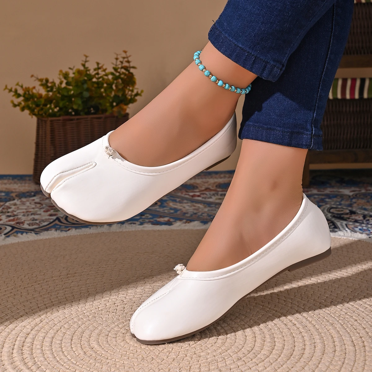 Women Cozy Leather Flats Split Hoof Toe Loafers Femme Mary Jeans Mocasines Ladies Ballerina Shoe
