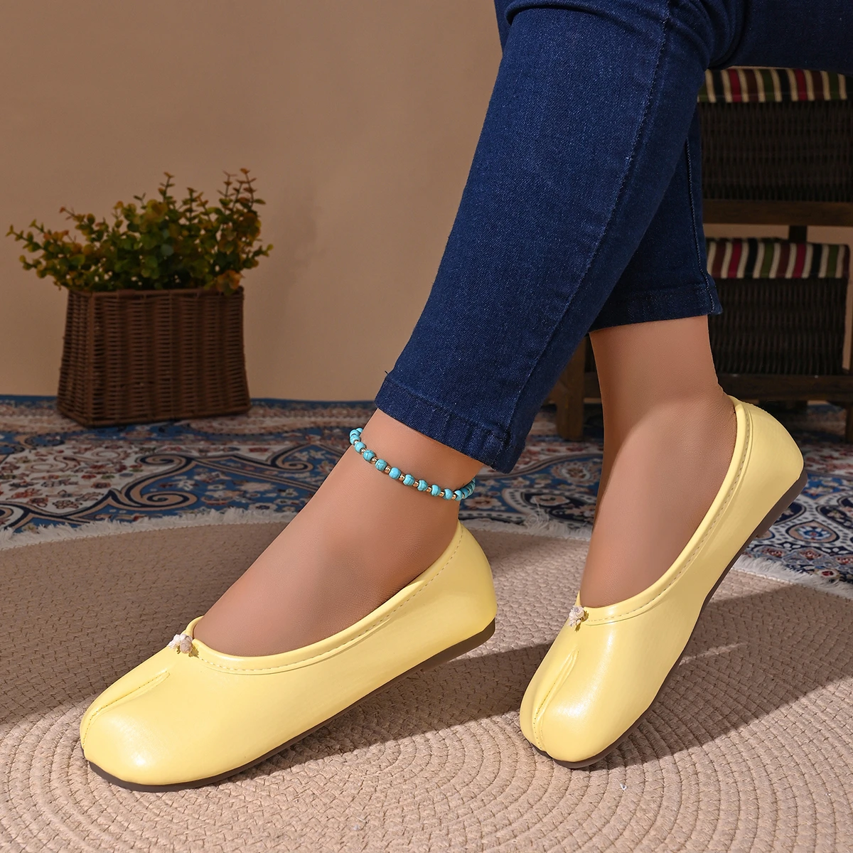 Women Cozy Leather Flats Split Hoof Toe Loafers Femme Mary Jeans Mocasines Ladies Ballerina Shoe
