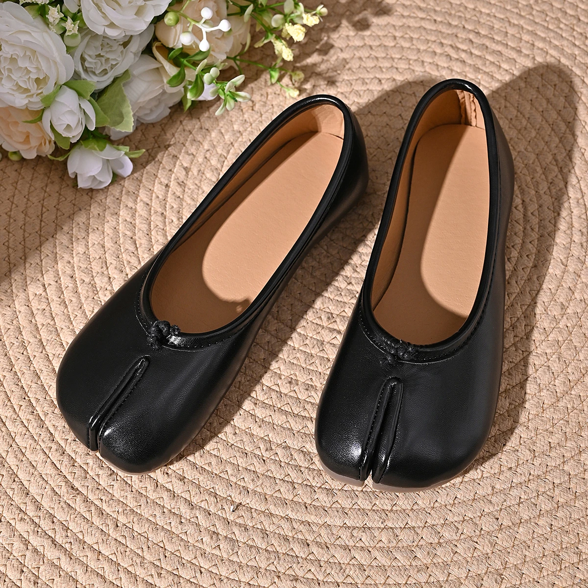 Women Cozy Leather Flats Split Hoof Toe Loafers Femme Mary Jeans Mocasines Ladies Ballerina Shoe