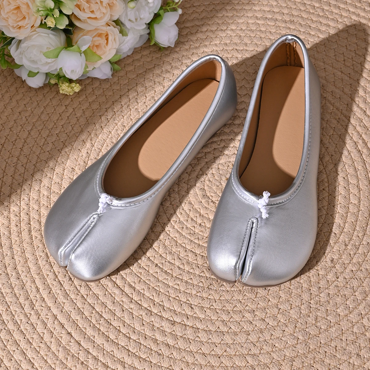 Women Cozy Leather Flats Split Hoof Toe Loafers Femme Mary Jeans Mocasines Ladies Ballerina Shoe