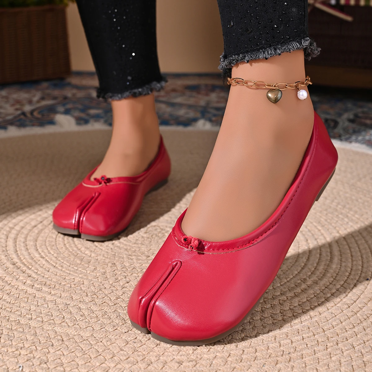 Women Cozy Leather Flats Split Hoof Toe Loafers Femme Mary Jeans Mocasines Ladies Ballerina Shoe