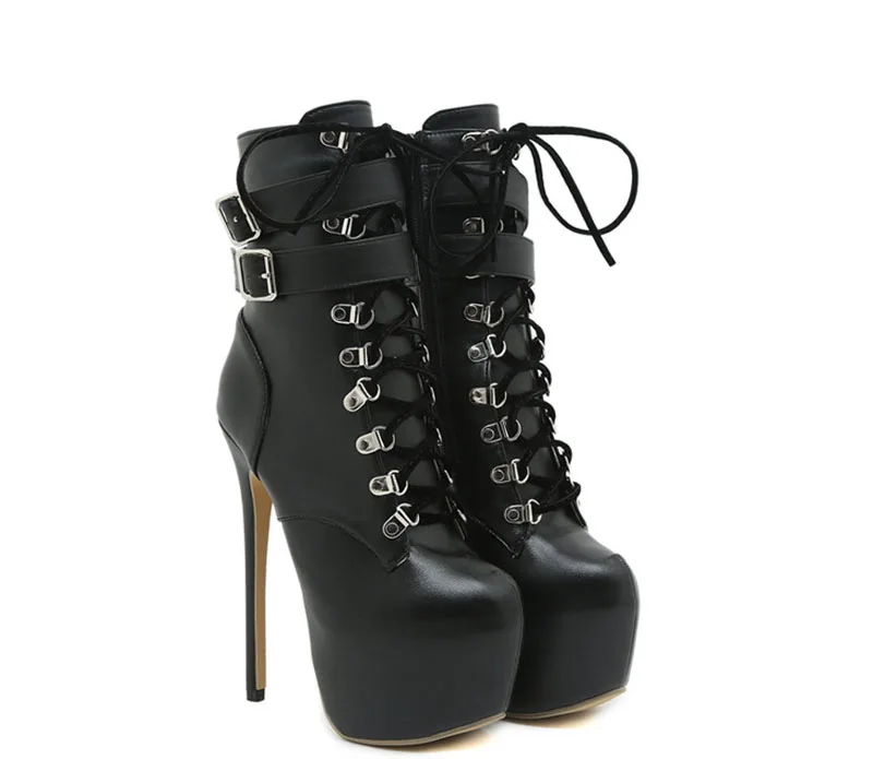 Liyke Autumn Winter Platform Boots For Women Sexy Round Toe Buckle Strap Pole Dance High Heels Pumps Fashion Lace-Up Runway Shoe