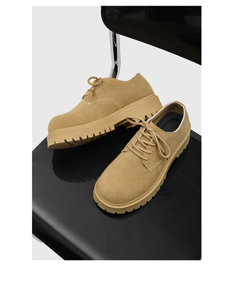 Men's 2026 Chunky Derby Work Boots Retro Lace-Up Suede Shoes with Thick Sole Breathable Low-Top Industrial Casual Footwear
