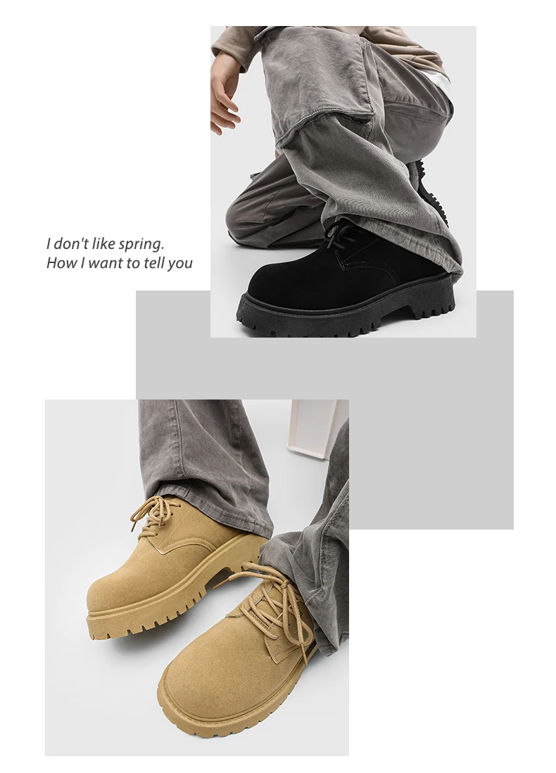 Men's 2026 Chunky Derby Work Boots Retro Lace-Up Suede Shoes with Thick Sole Breathable Low-Top Industrial Casual Footwear
