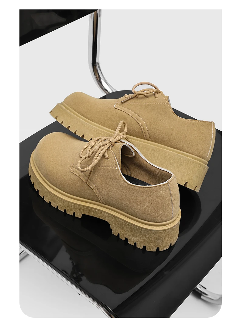 Men's 2026 Chunky Derby Work Boots Retro Lace-Up Suede Shoes with Thick Sole Breathable Low-Top Industrial Casual Footwear