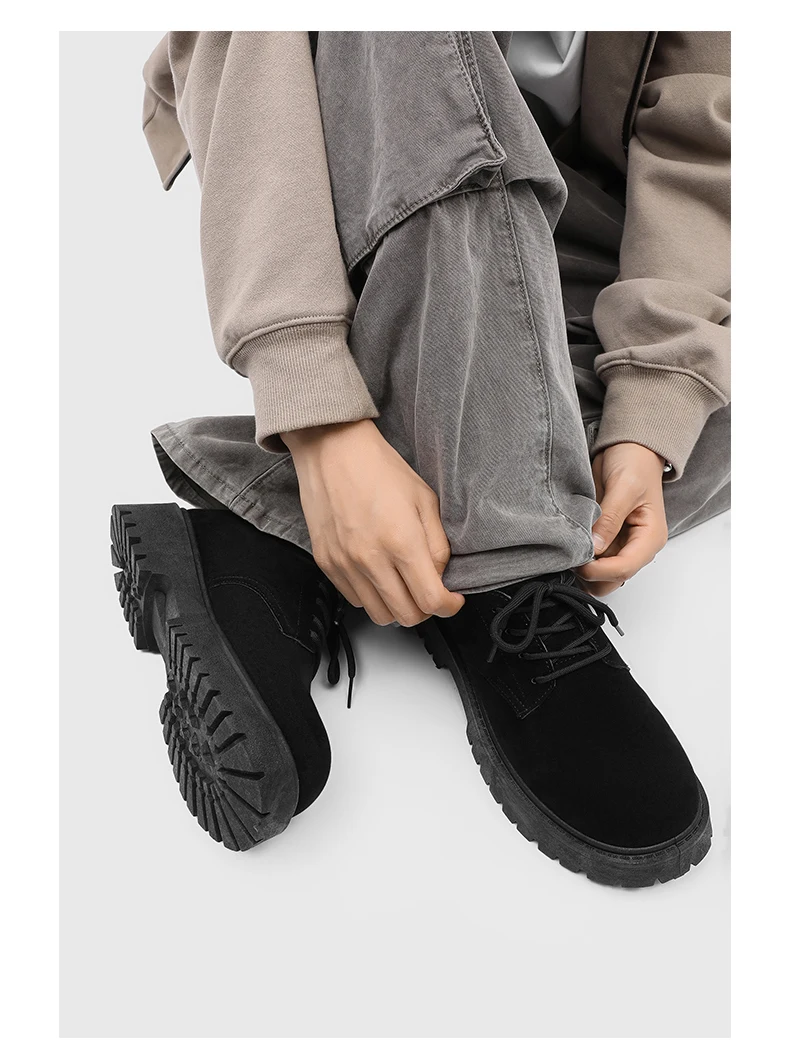 Men's 2026 Chunky Derby Work Boots Retro Lace-Up Suede Shoes with Thick Sole Breathable Low-Top Industrial Casual Footwear