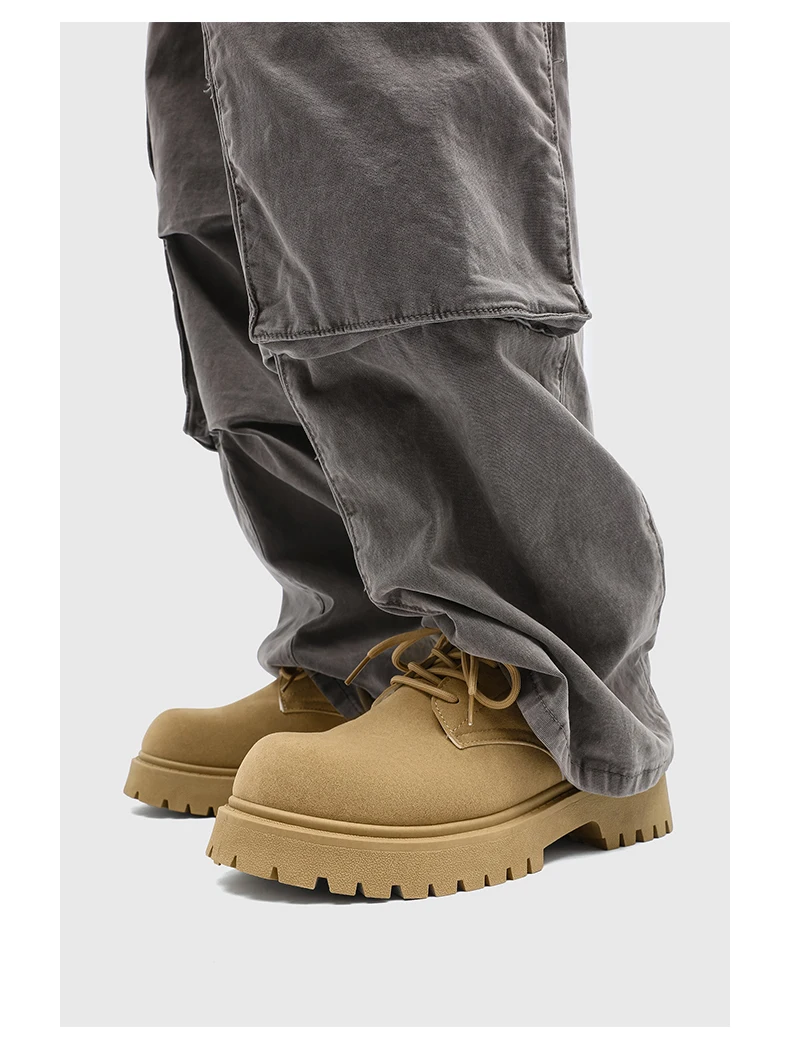 Men's 2026 Chunky Derby Work Boots Retro Lace-Up Suede Shoes with Thick Sole Breathable Low-Top Industrial Casual Footwear