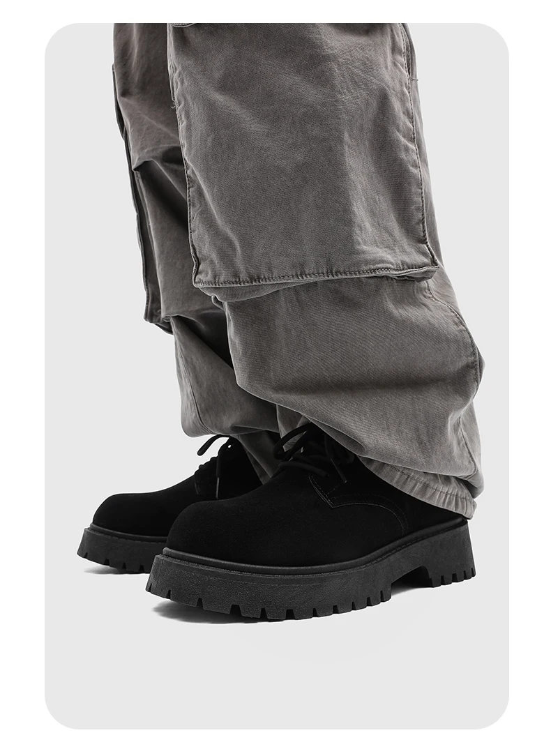 Men's 2026 Chunky Derby Work Boots Retro Lace-Up Suede Shoes with Thick Sole Breathable Low-Top Industrial Casual Footwear