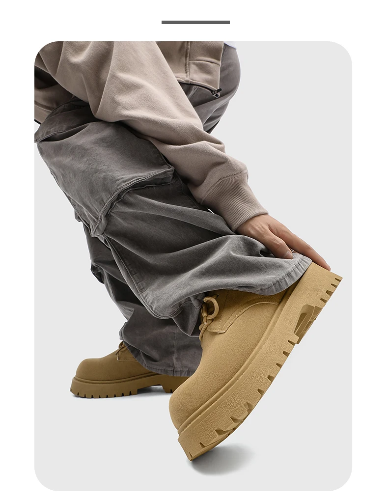 Men's 2026 Chunky Derby Work Boots Retro Lace-Up Suede Shoes with Thick Sole Breathable Low-Top Industrial Casual Footwear