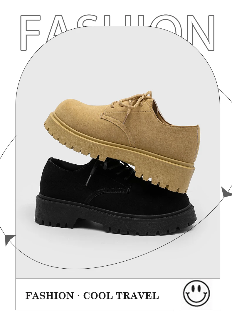 Men's 2026 Chunky Derby Work Boots Retro Lace-Up Suede Shoes with Thick Sole Breathable Low-Top Industrial Casual Footwear