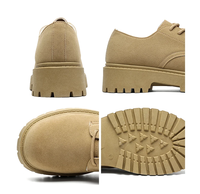 Men's 2026 Chunky Derby Work Boots Retro Lace-Up Suede Shoes with Thick Sole Breathable Low-Top Industrial Casual Footwear