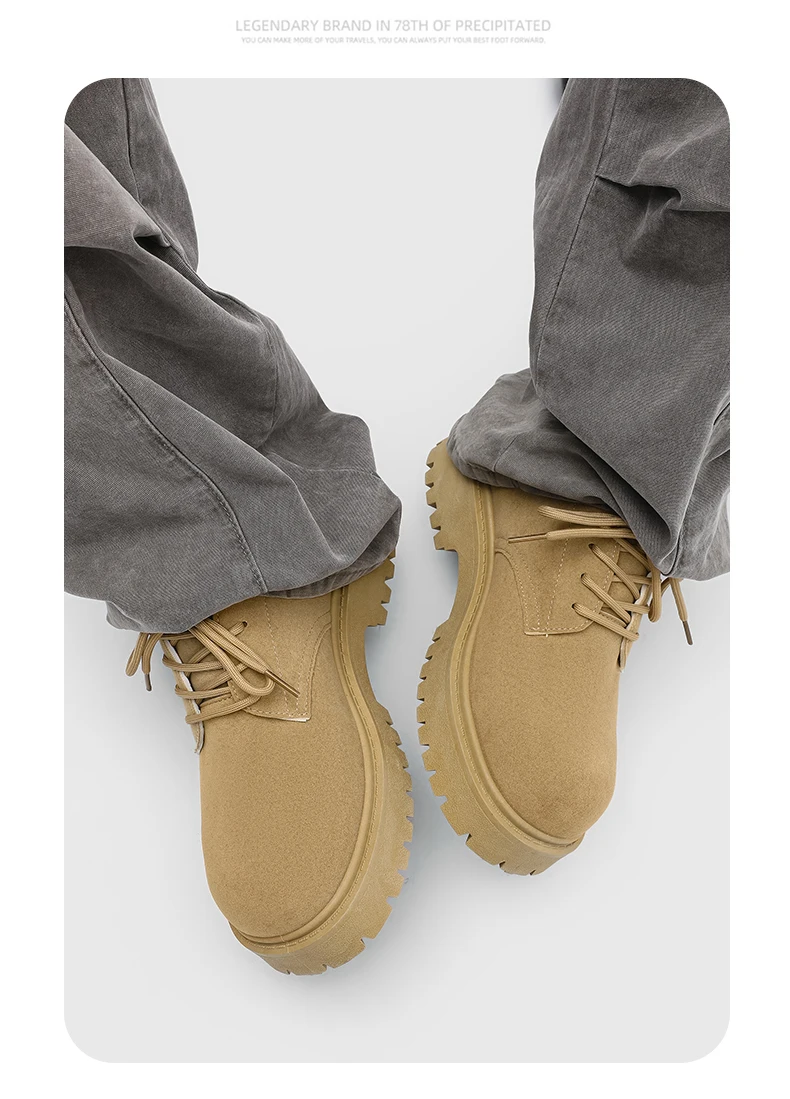 Men's 2026 Chunky Derby Work Boots Retro Lace-Up Suede Shoes with Thick Sole Breathable Low-Top Industrial Casual Footwear
