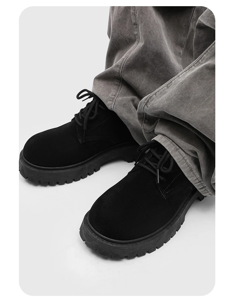 Men's 2026 Chunky Derby Work Boots Retro Lace-Up Suede Shoes with Thick Sole Breathable Low-Top Industrial Casual Footwear