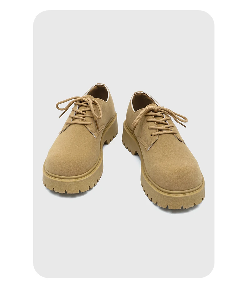 Men's 2026 Chunky Derby Work Boots Retro Lace-Up Suede Shoes with Thick Sole Breathable Low-Top Industrial Casual Footwear