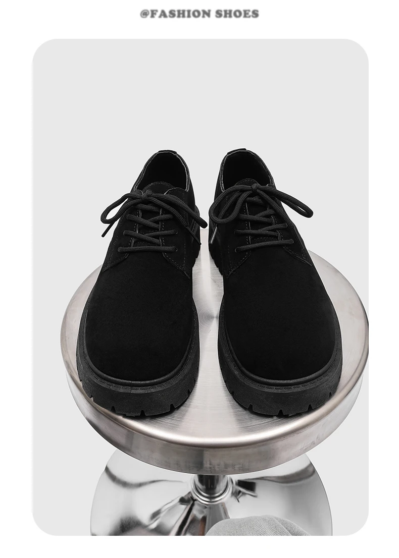 Men's 2026 Chunky Derby Work Boots Retro Lace-Up Suede Shoes with Thick Sole Breathable Low-Top Industrial Casual Footwear