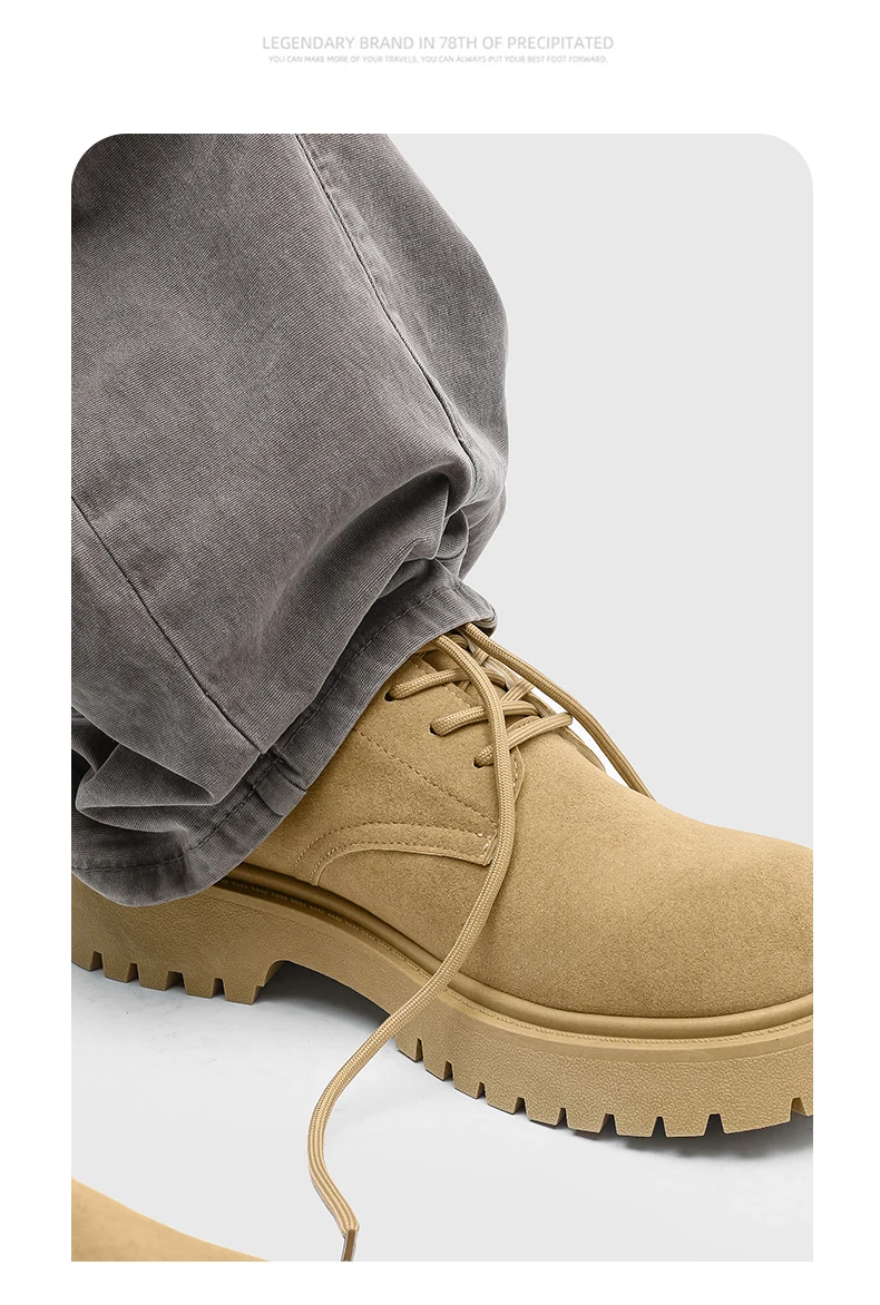 Men's 2026 Chunky Derby Work Boots Retro Lace-Up Suede Shoes with Thick Sole Breathable Low-Top Industrial Casual Footwear