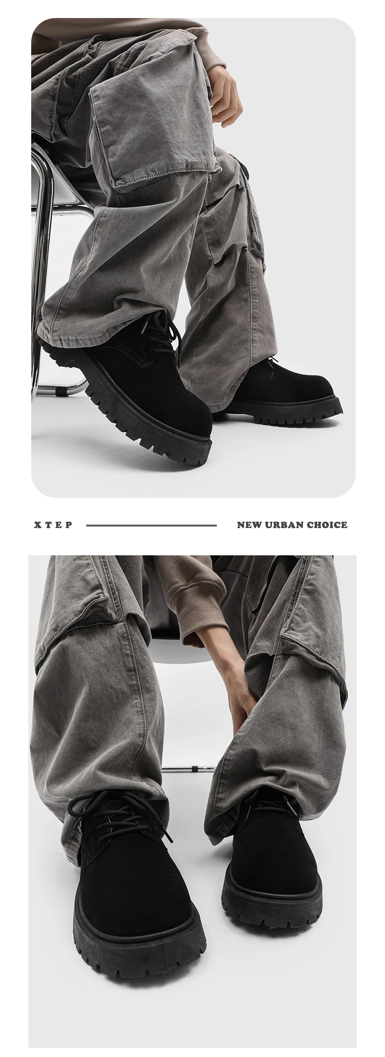 Men's 2026 Chunky Derby Work Boots Retro Lace-Up Suede Shoes with Thick Sole Breathable Low-Top Industrial Casual Footwear