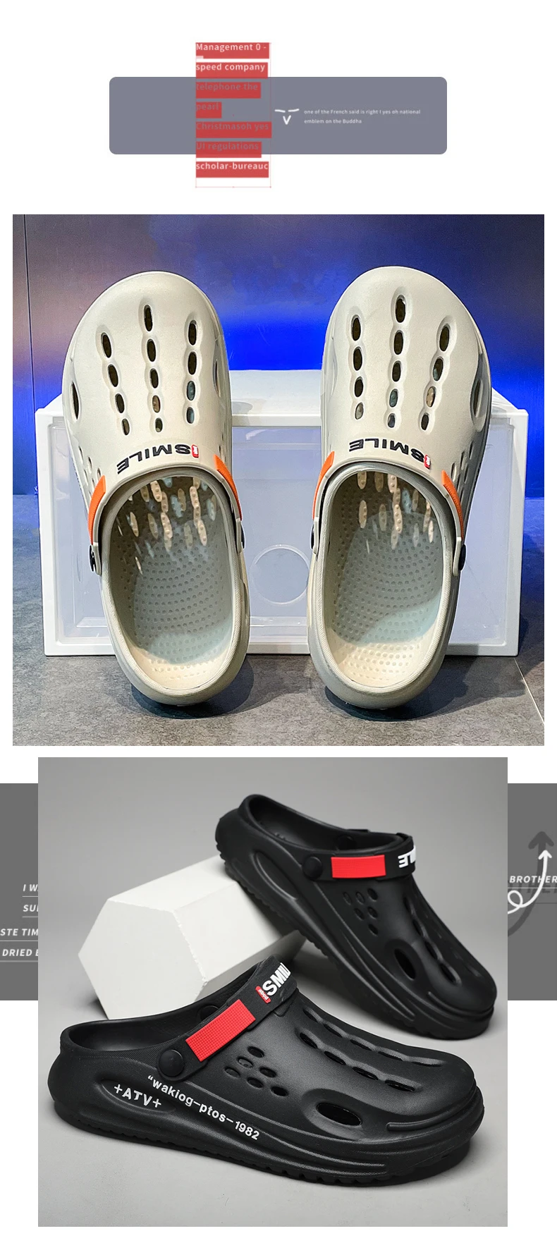 Summer Clogs Sandals 47 Men Clogs EVA Slippers Soft Sole Breathable Beach Slippers Men Home Slippers Outdoor Antiskid Slippers