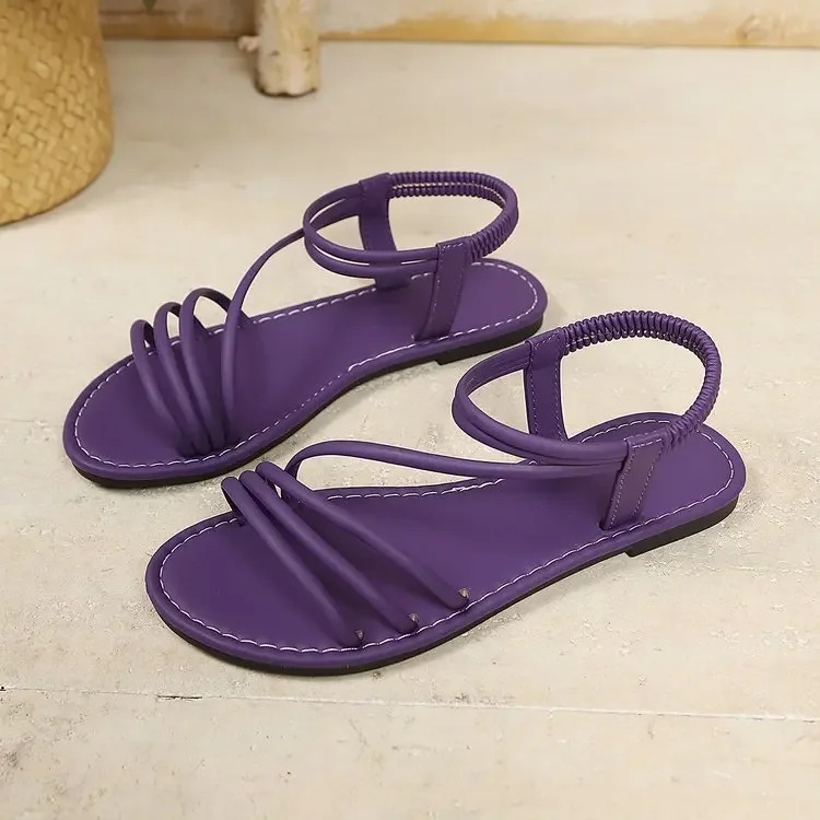 2026 Summer Flat Sandals for Women Elastic Ankle Strap Open Toe Beach Shoes Casual Comfortable Flip Flops Plus Size