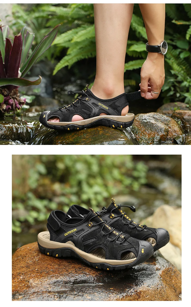 Large Size Men's Summer Non-Slip Beach Sandals Handmade Genuine Leather Outdoor Fashion Sneakers