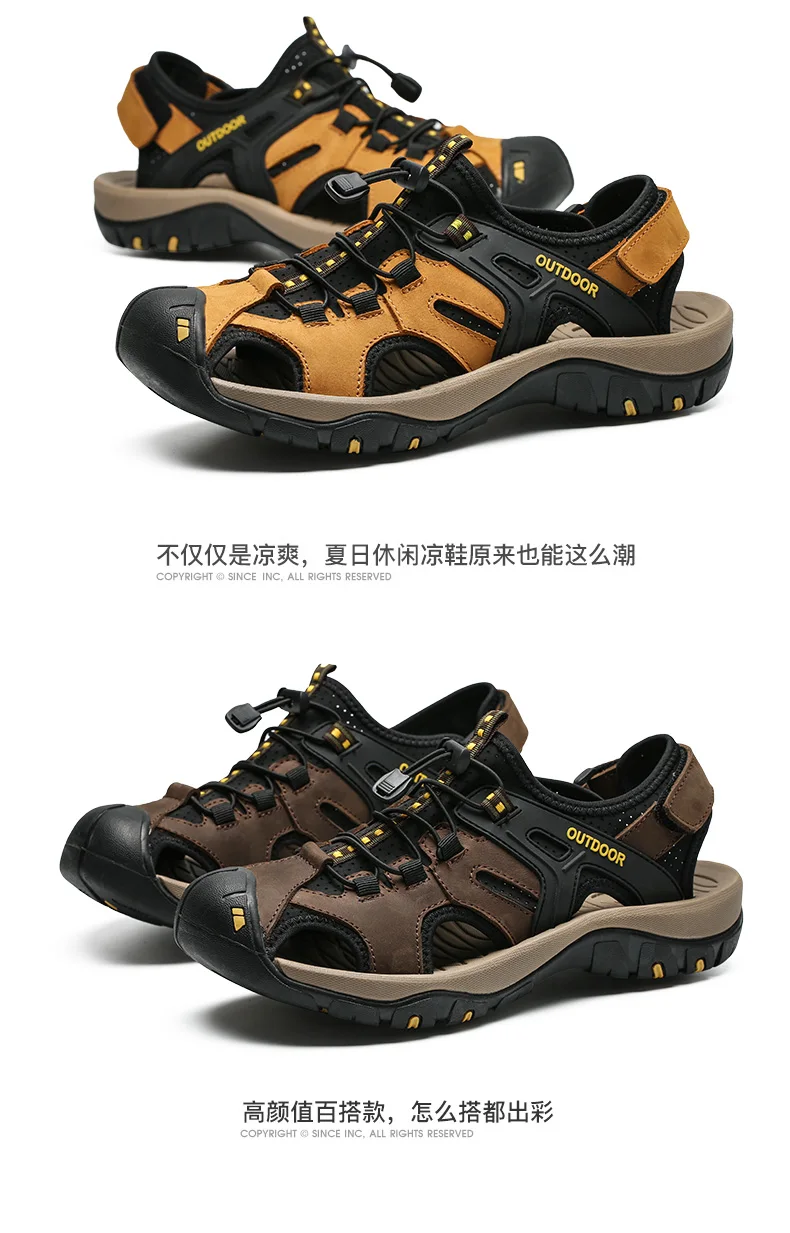 Large Size Men's Summer Non-Slip Beach Sandals Handmade Genuine Leather Outdoor Fashion Sneakers
