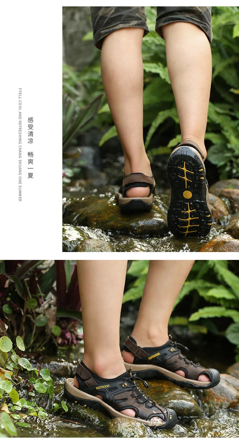 Large Size Men's Summer Non-Slip Beach Sandals Handmade Genuine Leather Outdoor Fashion Sneakers