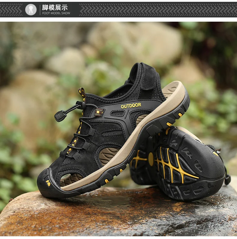 Large Size Men's Summer Non-Slip Beach Sandals Handmade Genuine Leather Outdoor Fashion Sneakers