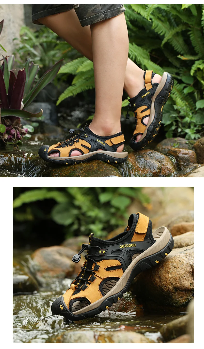 Large Size Men's Summer Non-Slip Beach Sandals Handmade Genuine Leather Outdoor Fashion Sneakers
