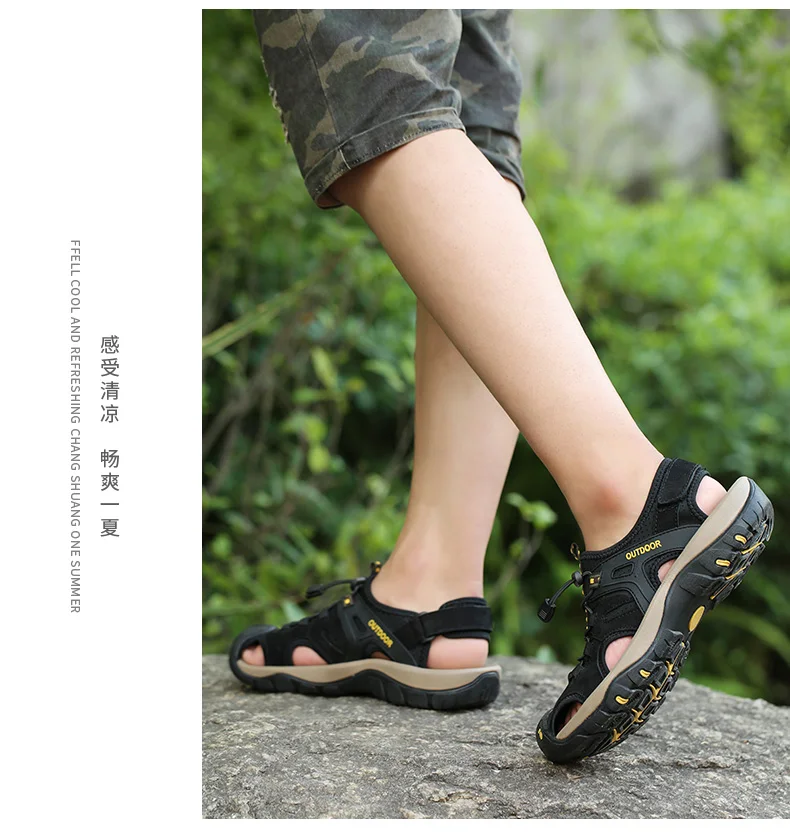 Large Size Men's Summer Non-Slip Beach Sandals Handmade Genuine Leather Outdoor Fashion Sneakers