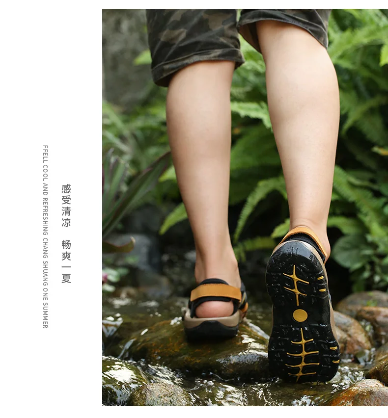 Large Size Men's Summer Non-Slip Beach Sandals Handmade Genuine Leather Outdoor Fashion Sneakers