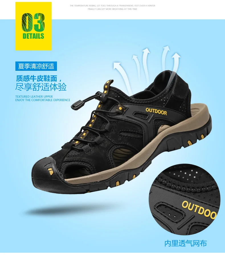 Large Size Men's Summer Non-Slip Beach Sandals Handmade Genuine Leather Outdoor Fashion Sneakers