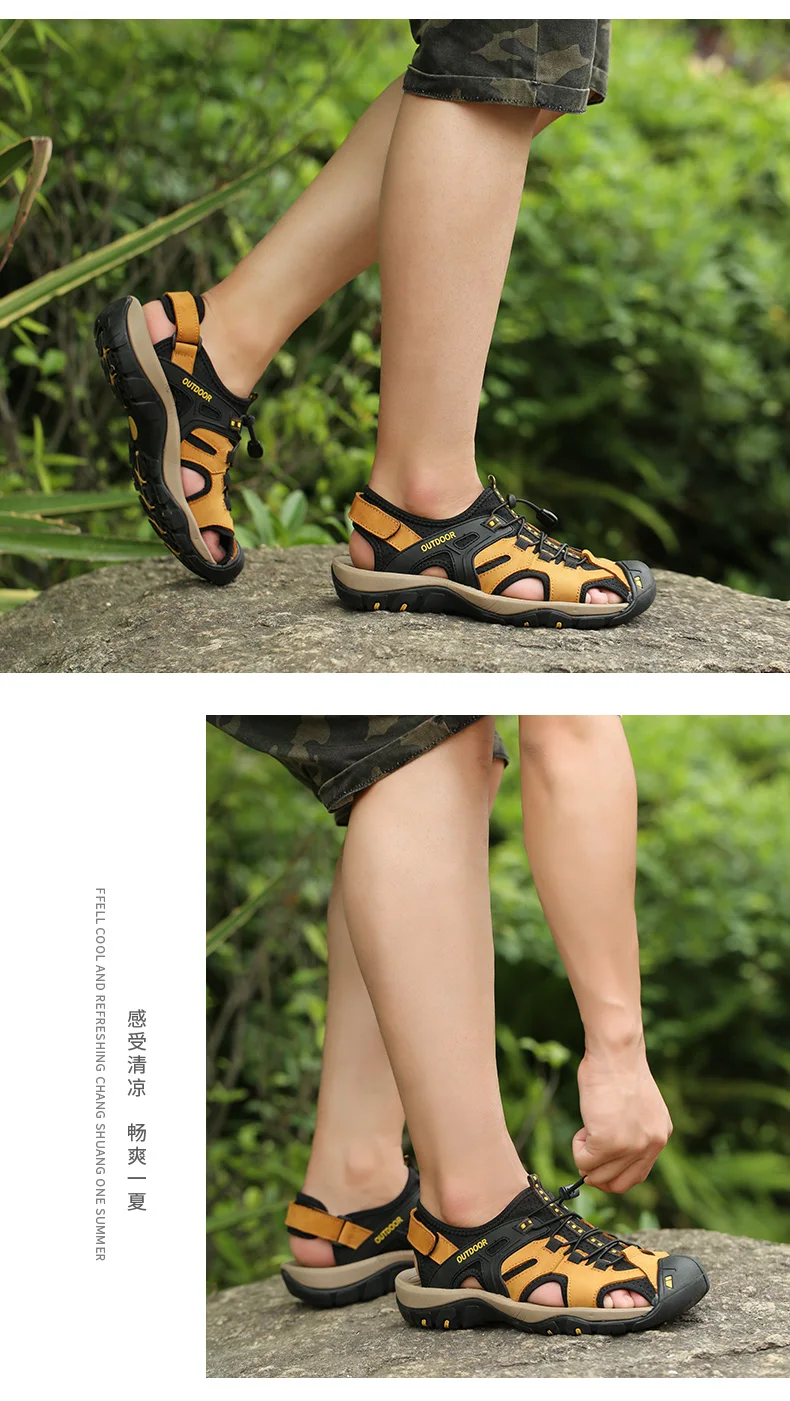 Large Size Men's Summer Non-Slip Beach Sandals Handmade Genuine Leather Outdoor Fashion Sneakers