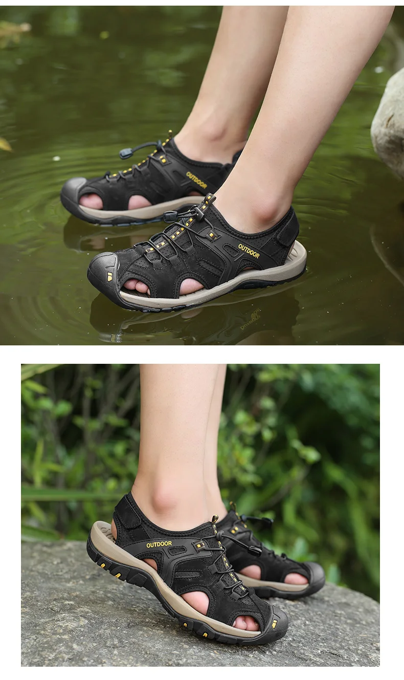 Large Size Men's Summer Non-Slip Beach Sandals Handmade Genuine Leather Outdoor Fashion Sneakers