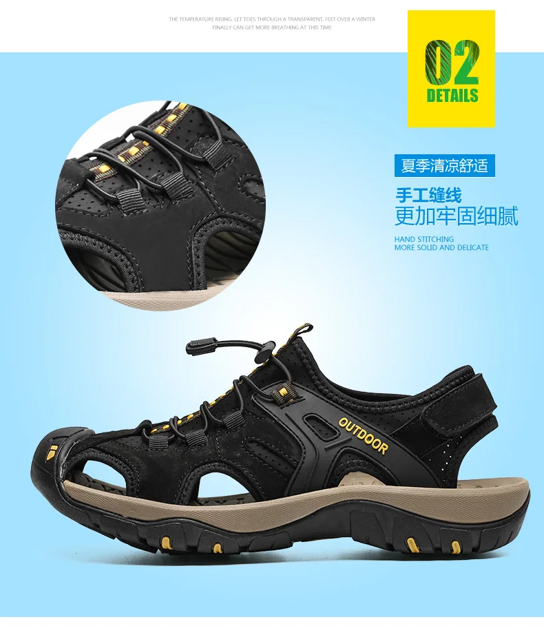 Large Size Men's Summer Non-Slip Beach Sandals Handmade Genuine Leather Outdoor Fashion Sneakers