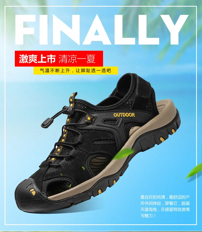 Large Size Men's Summer Non-Slip Beach Sandals Handmade Genuine Leather Outdoor Fashion Sneakers
