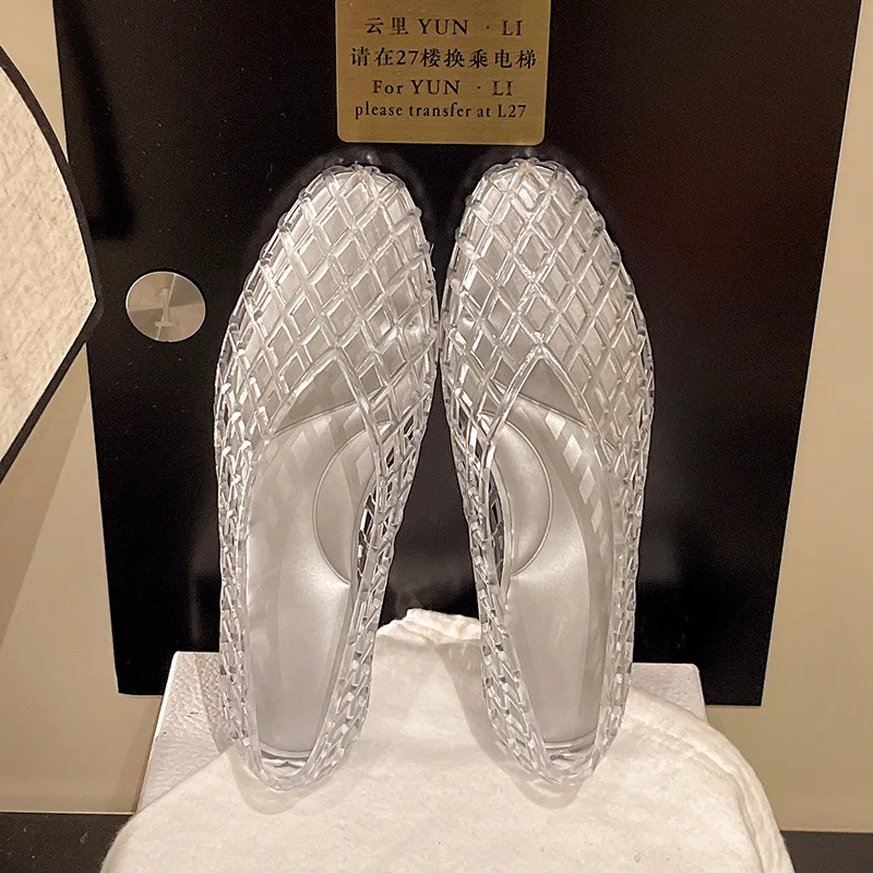 New V-mouth Crystal Jelly Shoes Fashionable, Versatile, Comfortable, Flat Bottom Single Shoes, Casual Sandals for Women
