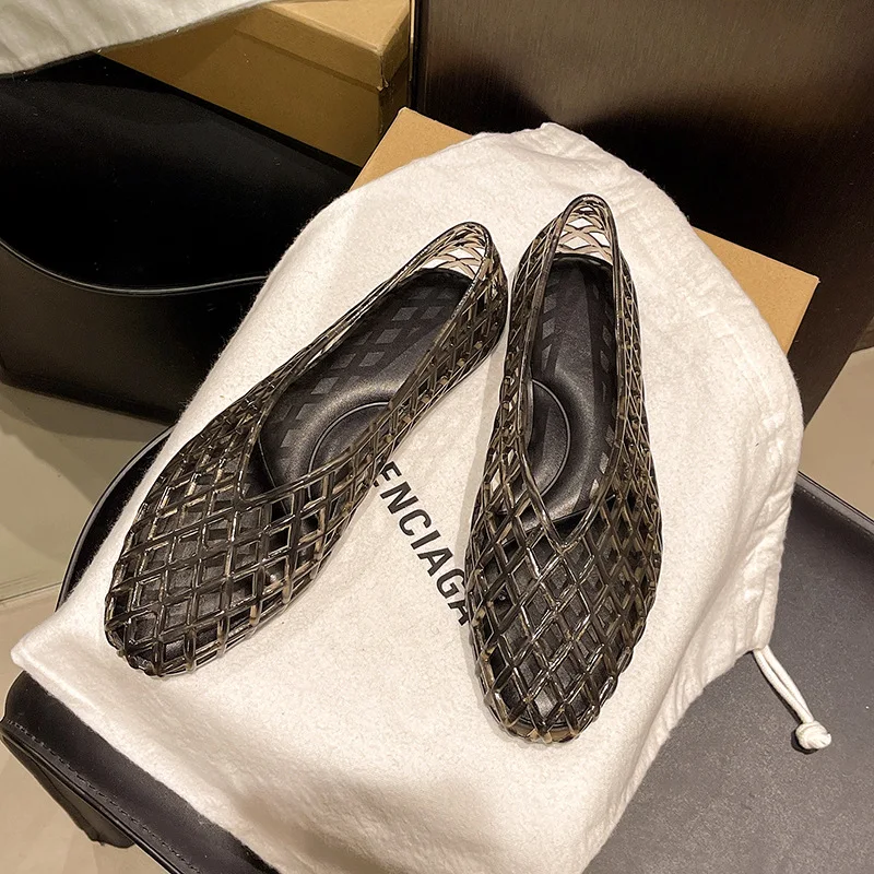 New V-mouth Crystal Jelly Shoes Fashionable, Versatile, Comfortable, Flat Bottom Single Shoes, Casual Sandals for Women