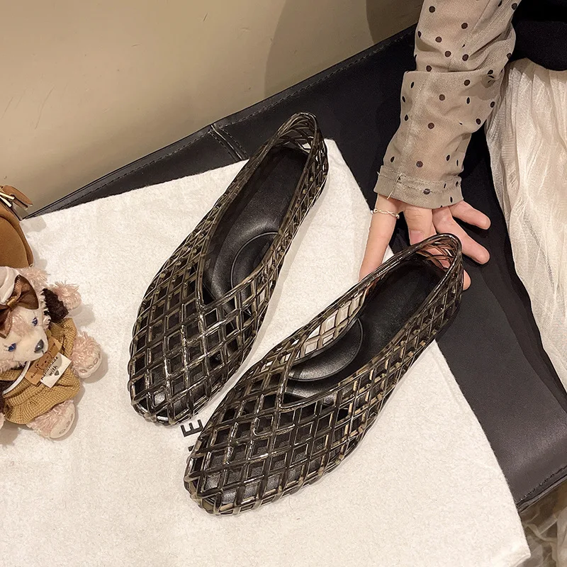 New V-mouth Crystal Jelly Shoes Fashionable, Versatile, Comfortable, Flat Bottom Single Shoes, Casual Sandals for Women