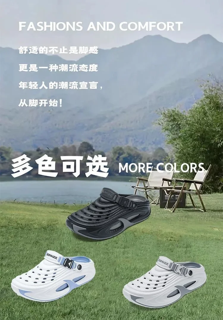 Mens Summer Clogs Thick Sole Outdoor Beach Slides Non-slip Closed Toe Slippers For Men Women Driving Shoes Breathable Outdoor