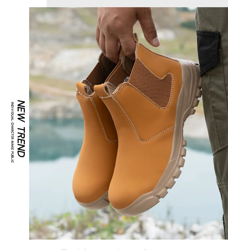 Waterproof Leather Men Shoes Non-slip Indestructible Protection Boots Men's Lightweight Safety Work Shoes Indestructible