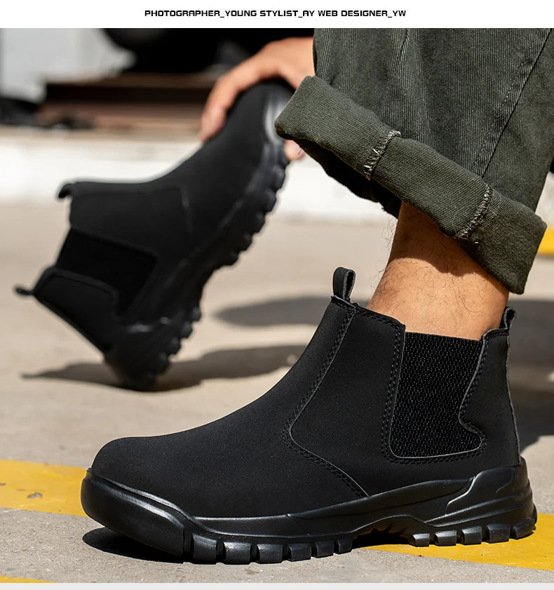 Waterproof Leather Men Shoes Non-slip Indestructible Protection Boots Men's Lightweight Safety Work Shoes Indestructible