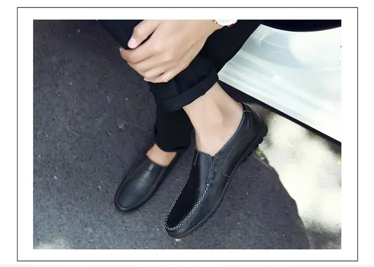 CLOHOO Men's Handmade Casual Loafers Anti-Slip Comfortable Slip-On Driving Comfortable Leather Shoes
