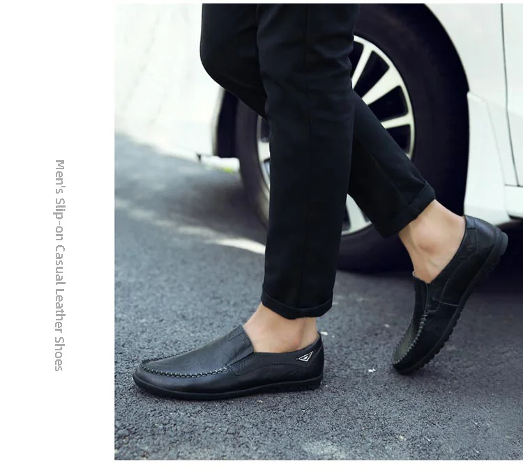 CLOHOO Men's Handmade Casual Loafers Anti-Slip Comfortable Slip-On Driving Comfortable Leather Shoes