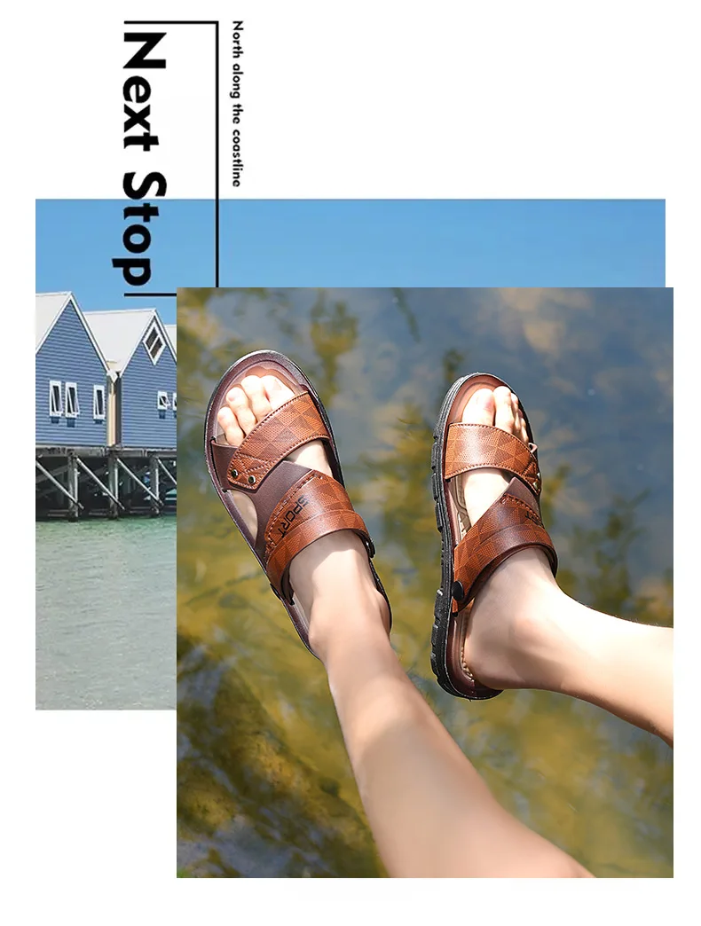 Fashion Casual Men's Sandals Summer Slip On Sandals Men Classic Beach Shoes For Men Outdoor Leather Sandals Male Slippers