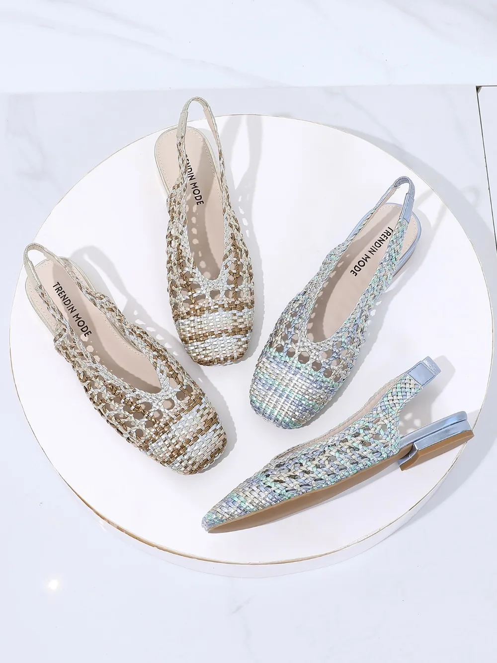 Trendin Mode Women Braided Pointed Toe Slingback Fashion Flat Bottom Elastic Backstrap Sandals