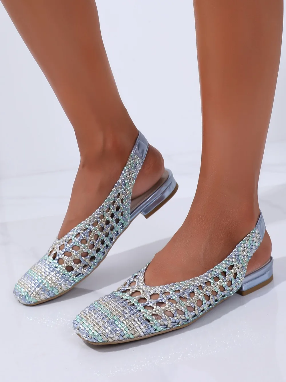 Trendin Mode Women Braided Pointed Toe Slingback Fashion Flat Bottom Elastic Backstrap Sandals
