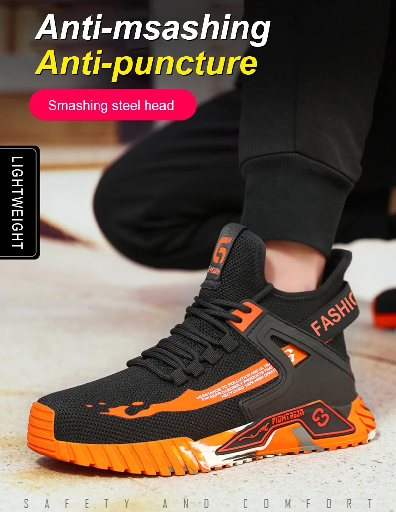 Indestructible Mining Boots Anti-Smash Puncture-Proof Safety Shoes Men Steel Toe Shoes Rubber Sole Safety Work Boots for Men