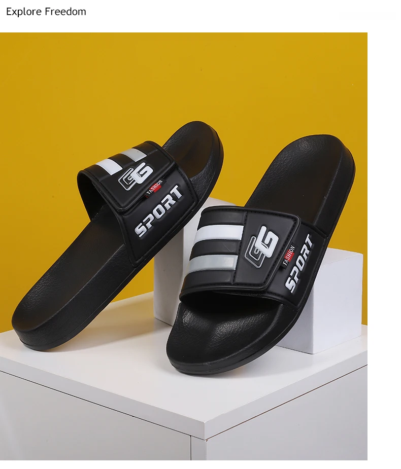 New Mens Slippers Velcro Strap Slipper Lightweight Slide Summer Beach Shoe Soft Mules Slide Flip Men Big Size Sandal Casual Clog